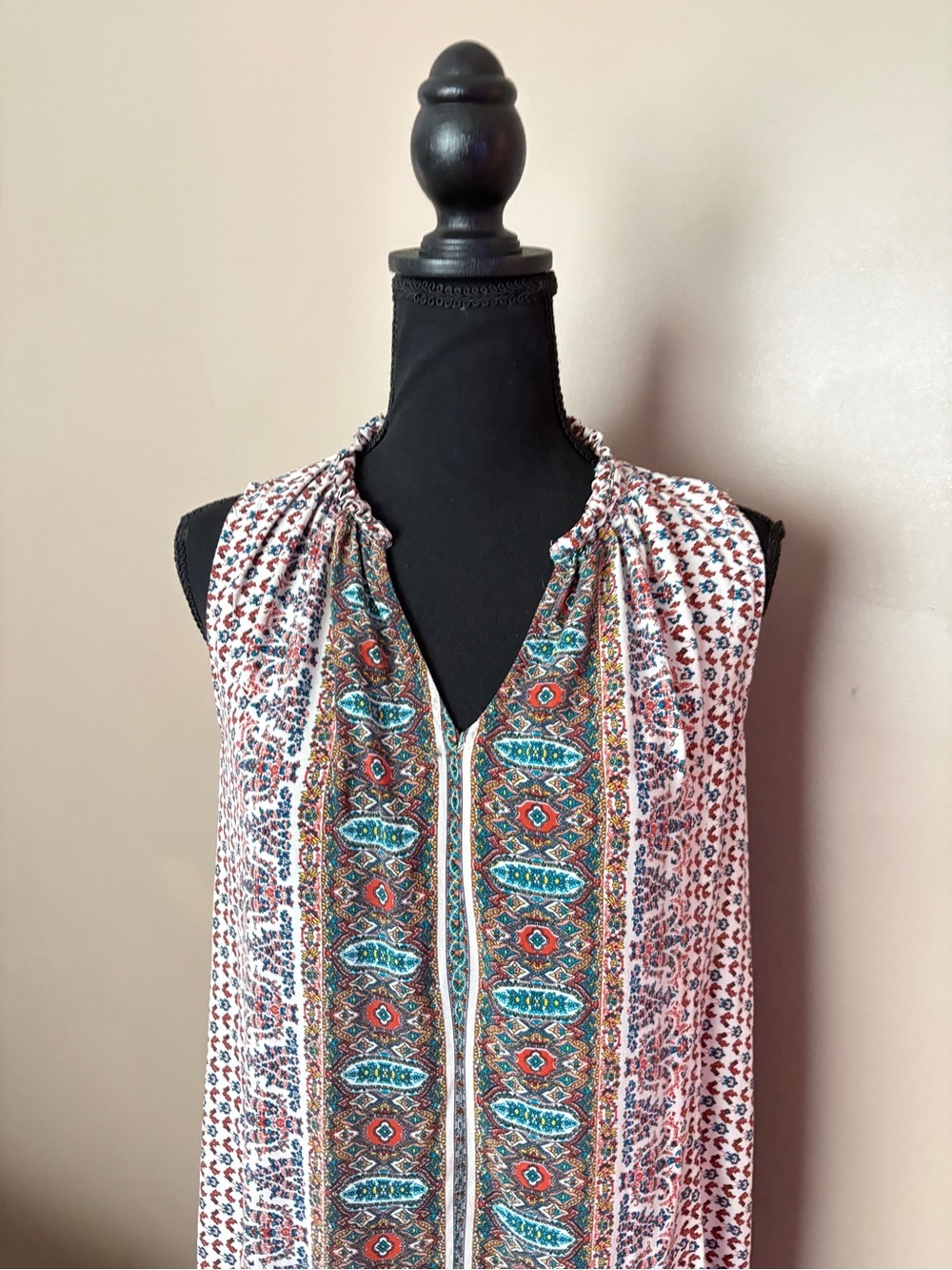 UMGEE boho festival sleeveless tunic swing dress paisley floral summer sz L EUC